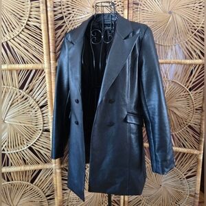 ♠️ Akira Black Vegan Leather Double Breasted Oversized Blazer with Pockets